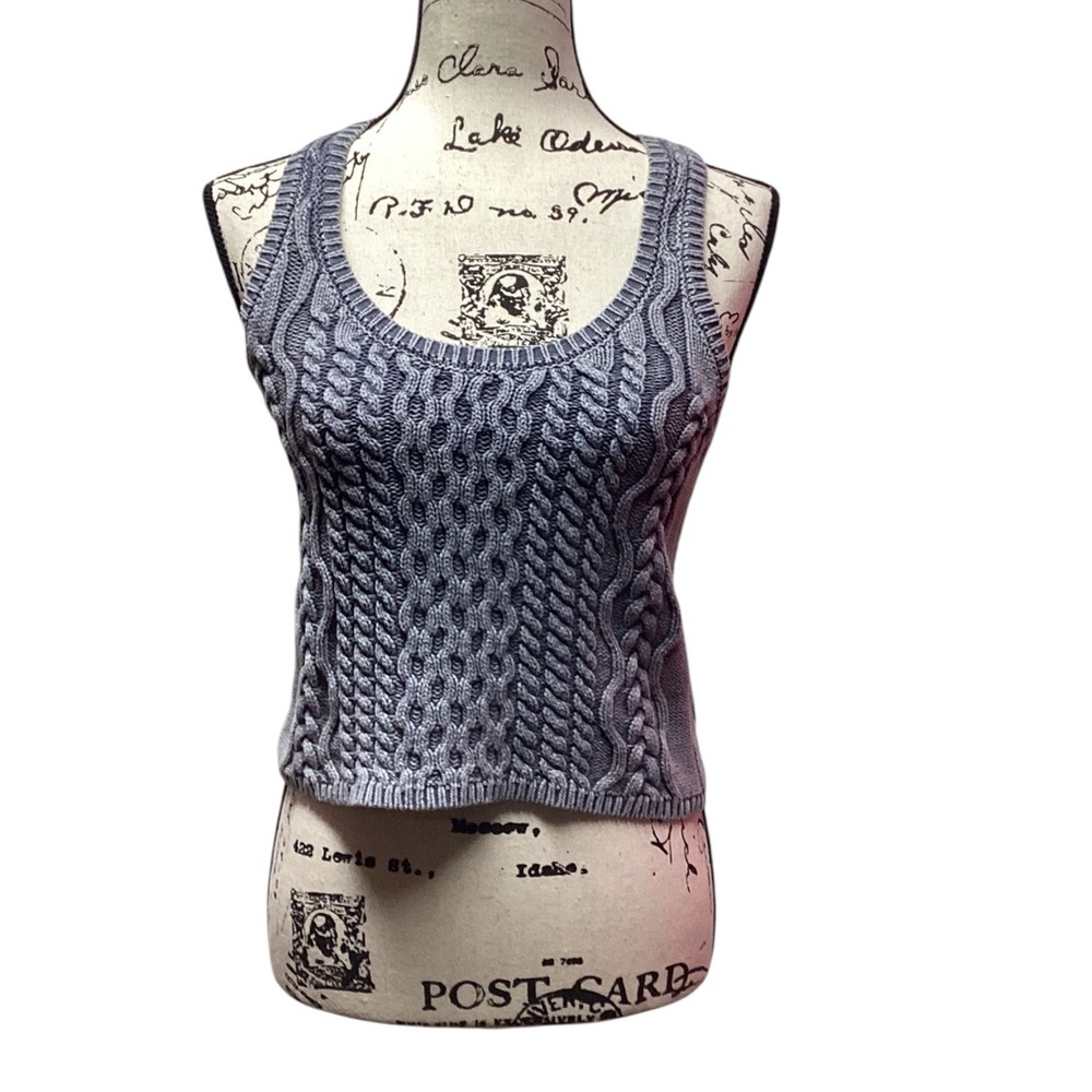 Miou Muse Cotton cottagecore cable knit tank steel gray. Size Small - Picture 2 of 10